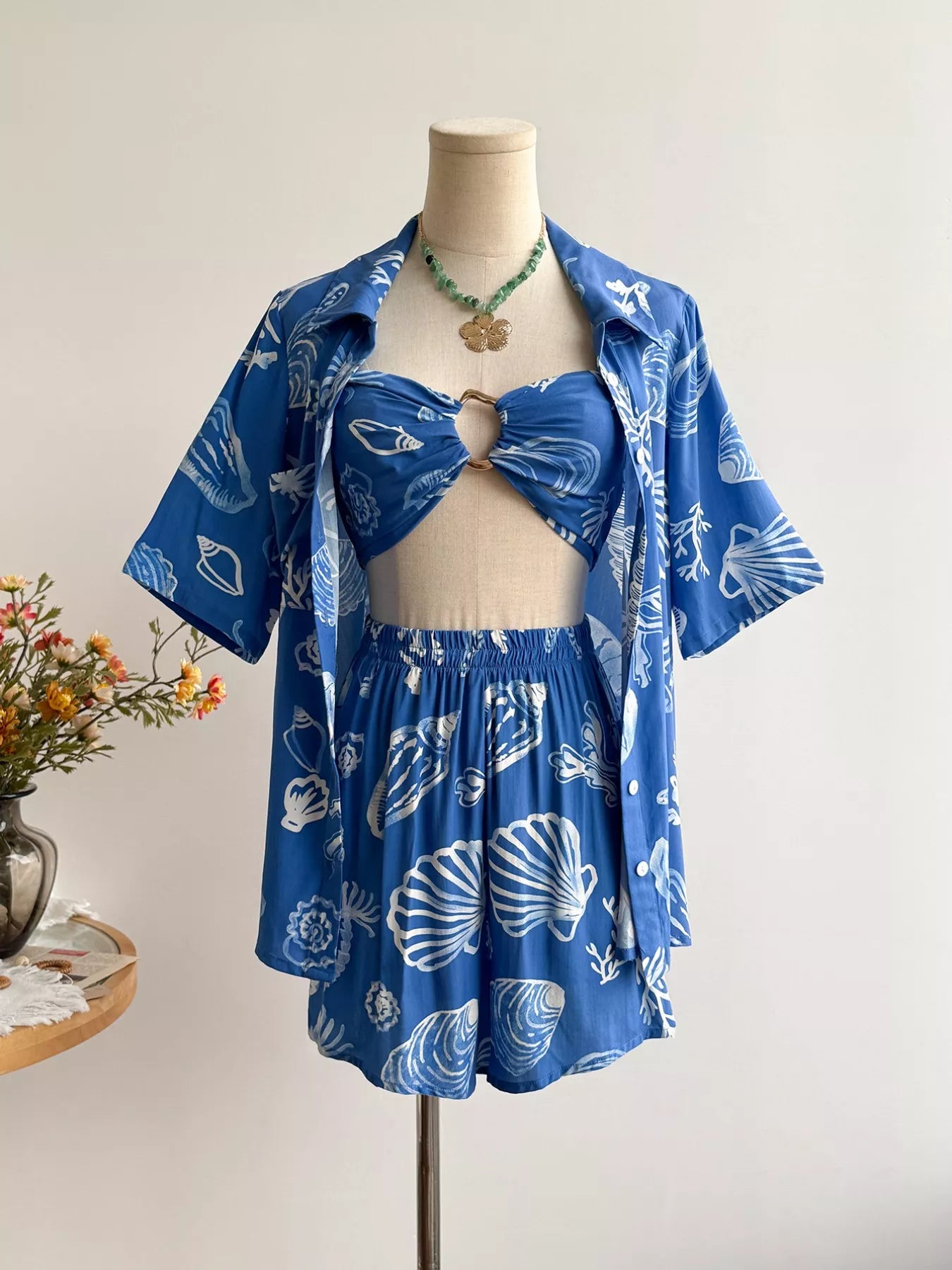 Seashell Print 3-Piece Summer Set-Nordavory