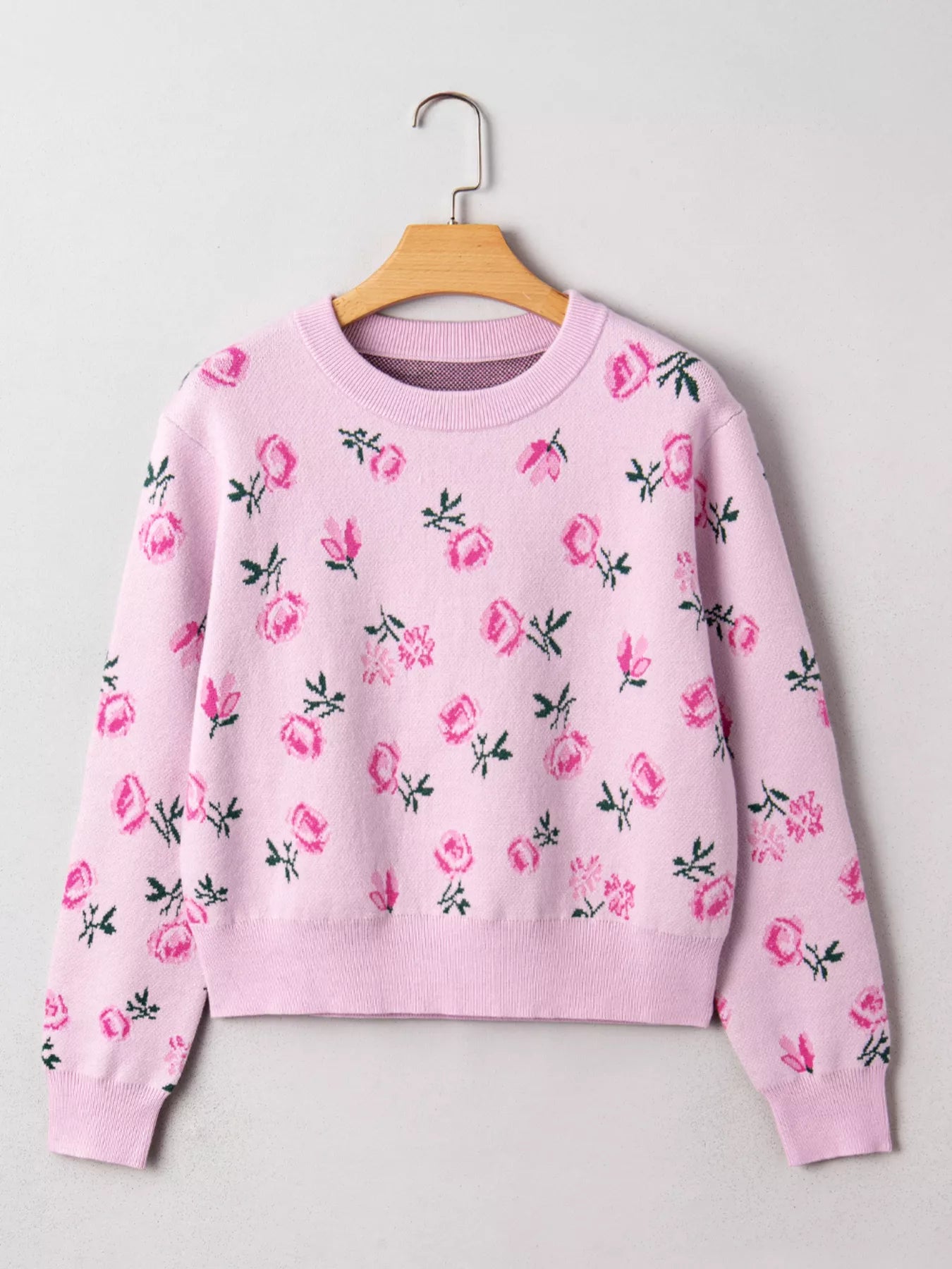 Floral Drop Shoulder Cropped Sweater-Nordavory