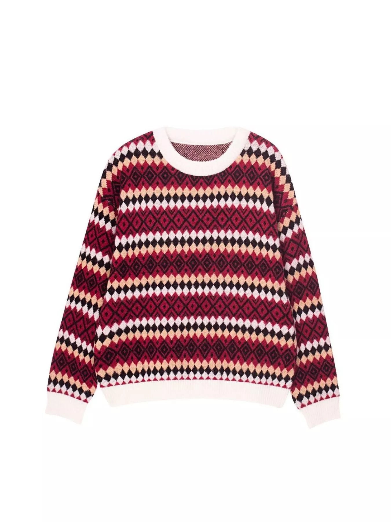Geometric Pattern Round Neck Sweater-Nordavory