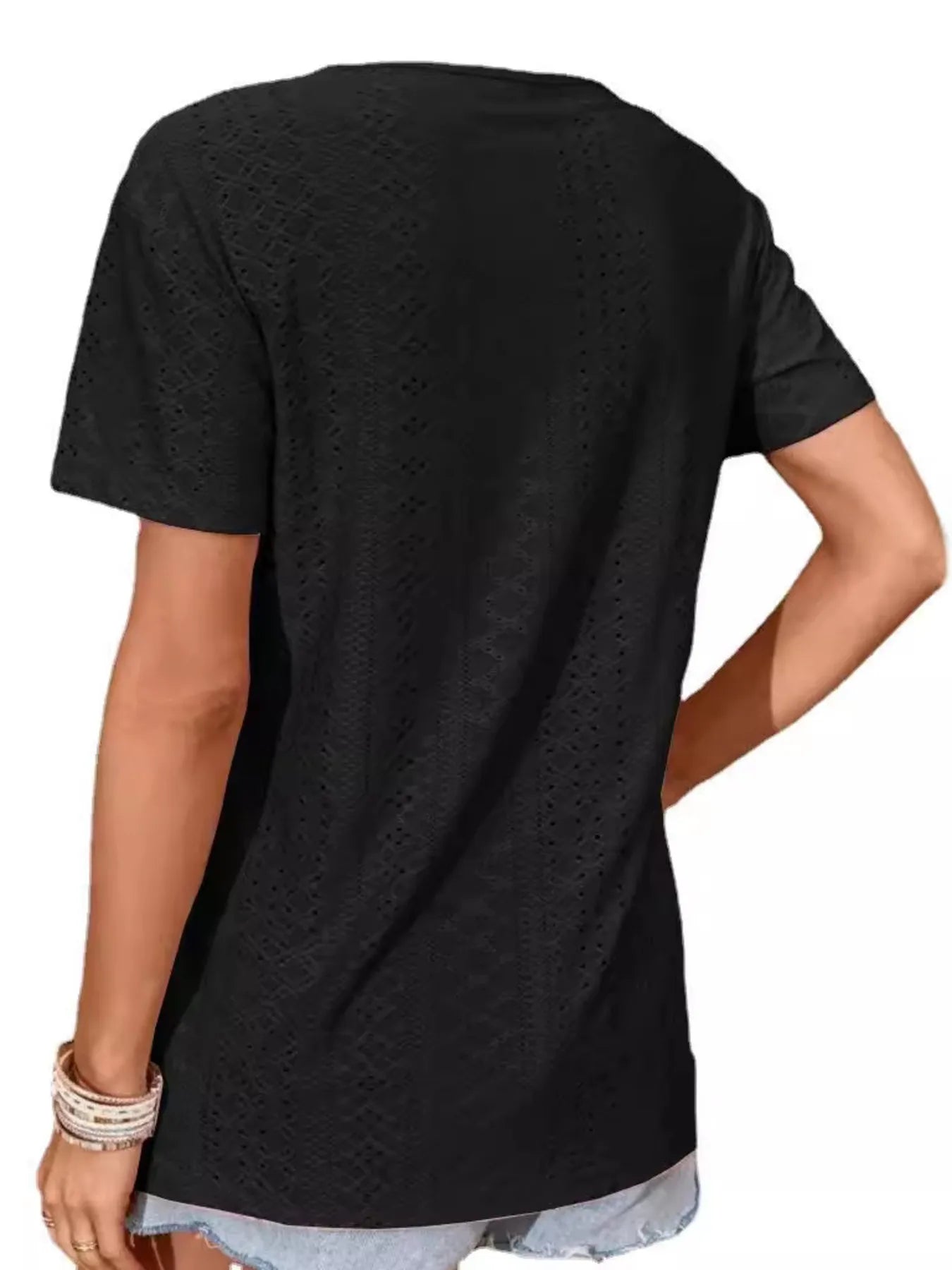 Eyelet Crisscross Short Sleeve T-Shirt-Nordavory