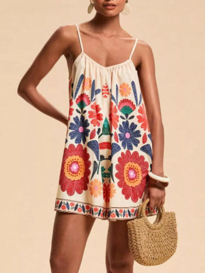 Floral Print Spaghetti Strap Romper-Nordavory