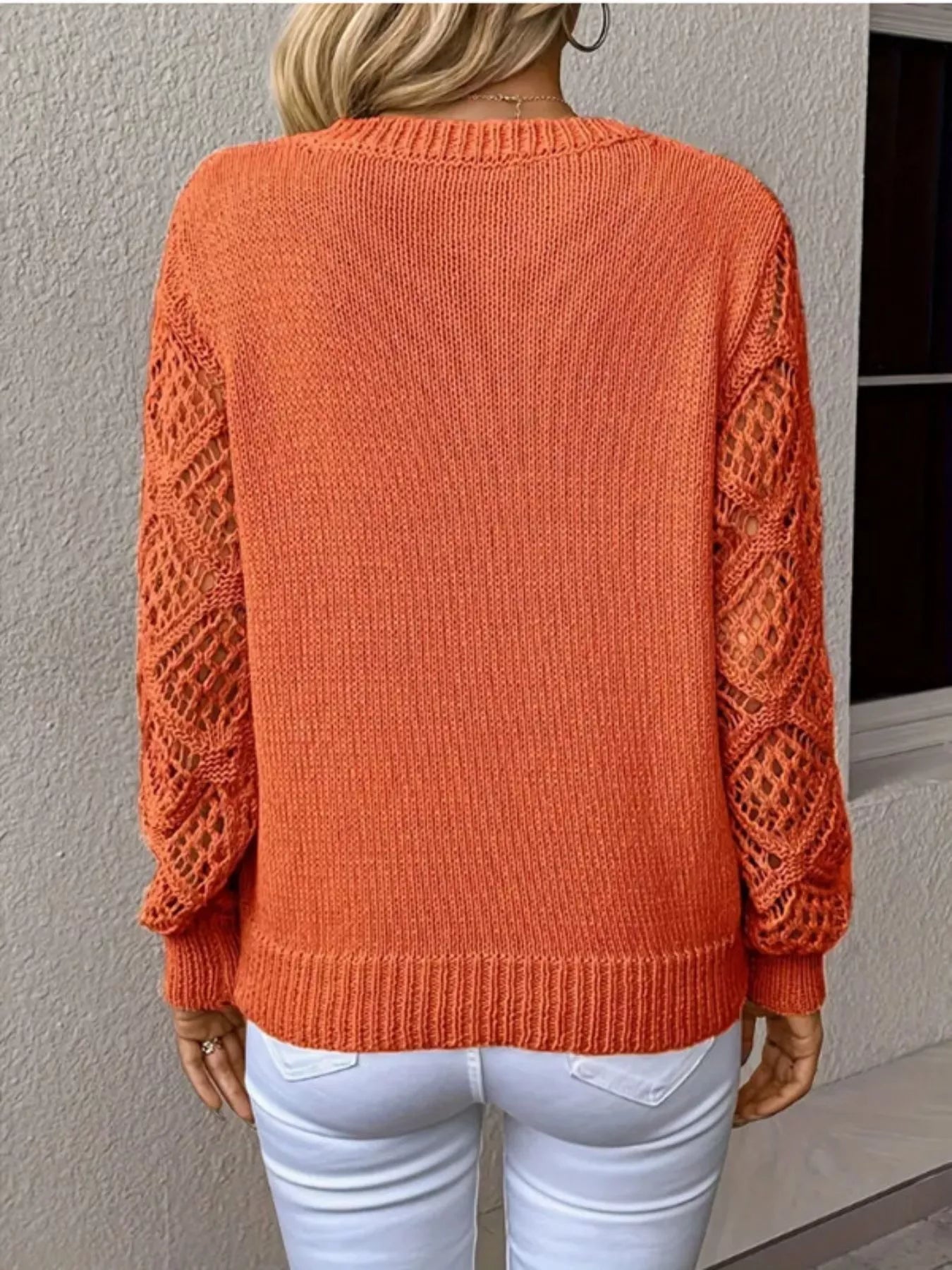 V-Neck Crochet Sleeve Sweater-Nordavory