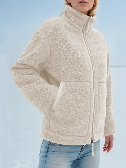 Turtleneck Zip Up Long Sleeve Plush Jacket-Nordavory
