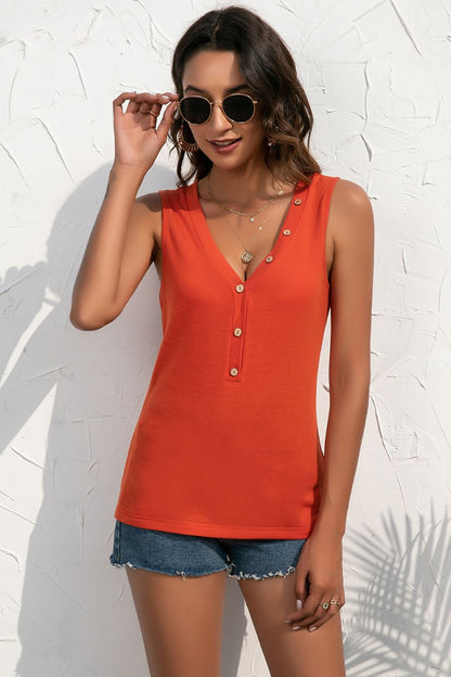 Ivy Lane Buttoned Deep V Tank-Nordavory