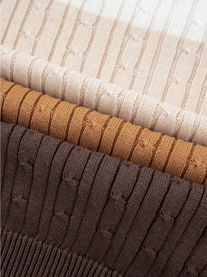 Colorblock Cable Knit Round Neck Sweater-Nordavory