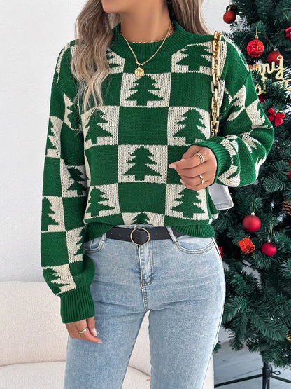 Christmas Tree Checkerboard Pattern Sweater-Nordavory