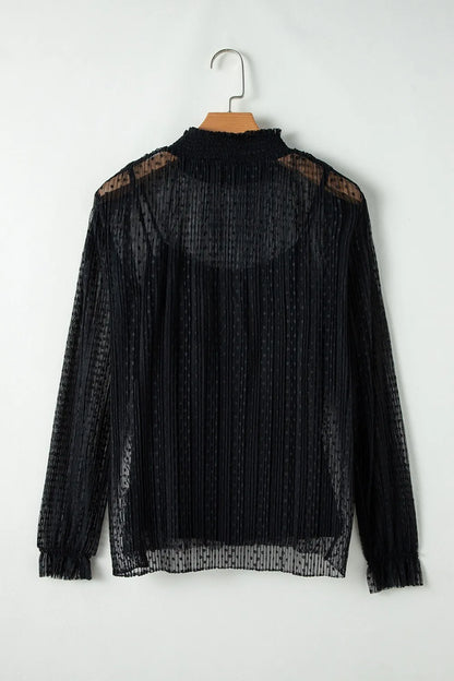 cami and Lace Sheer Mock Neck Long Sleeve Blouse-Nordavory