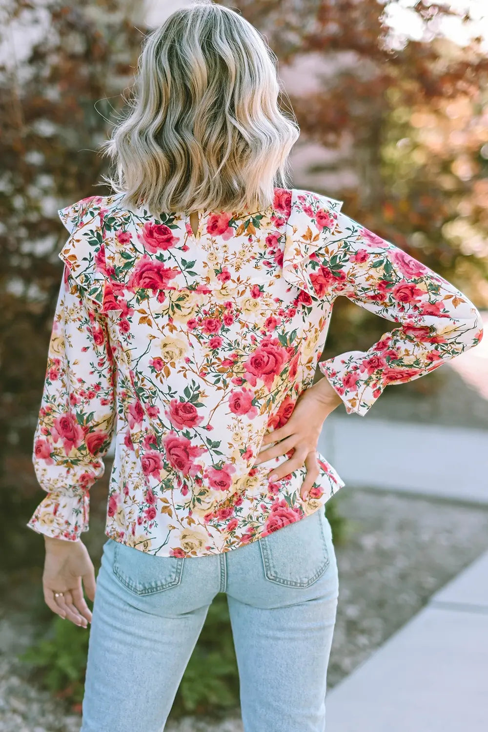 Floral Round Neck Smocked Blouse-Nordavory