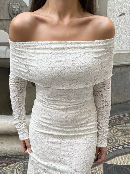 Elegant Off-Shoulder Lace Maxi Bodycon Dress-Nordavory