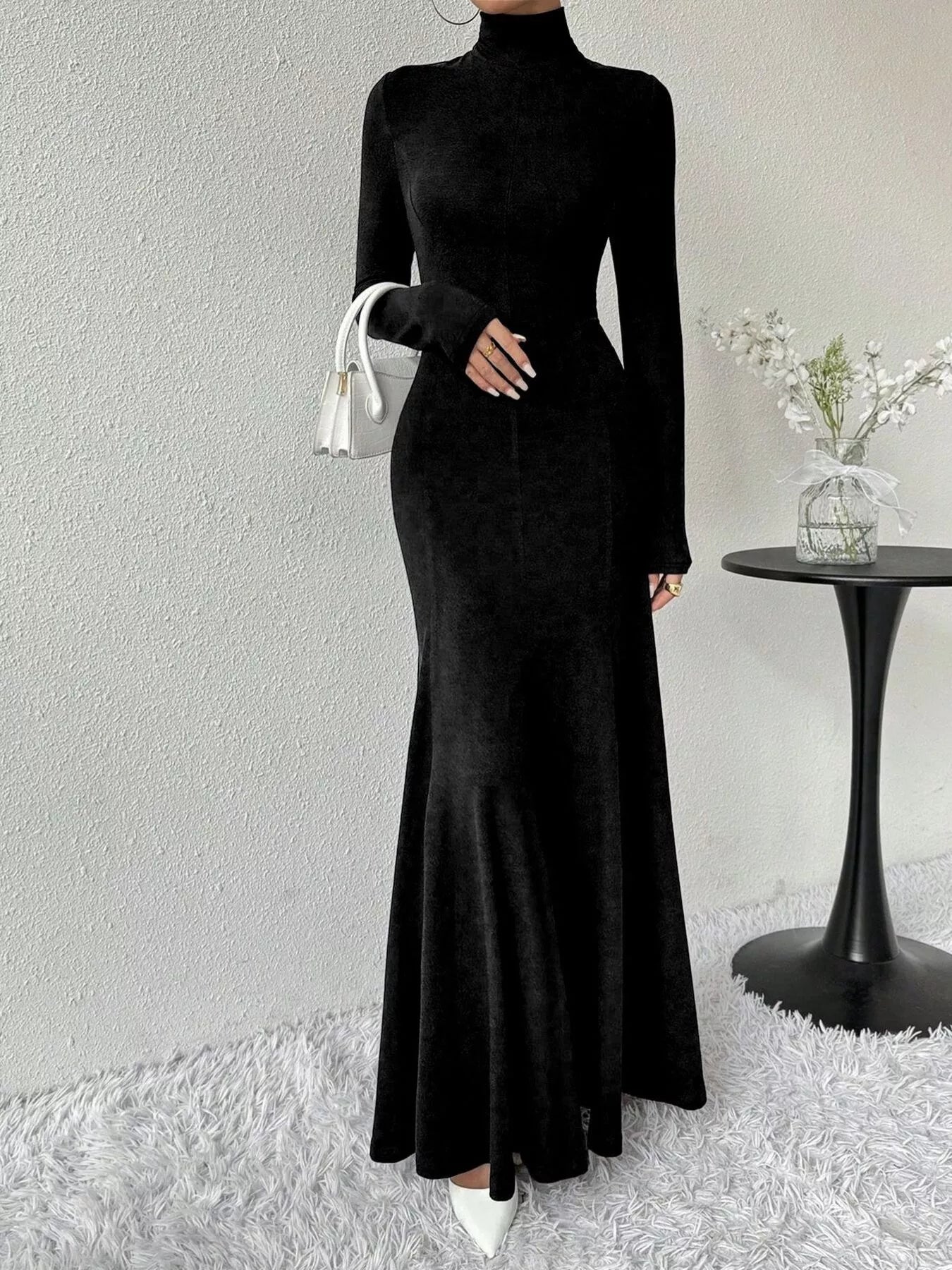 Turtleneck Long Sleeve Maxi Mermaid Dress-Nordavory