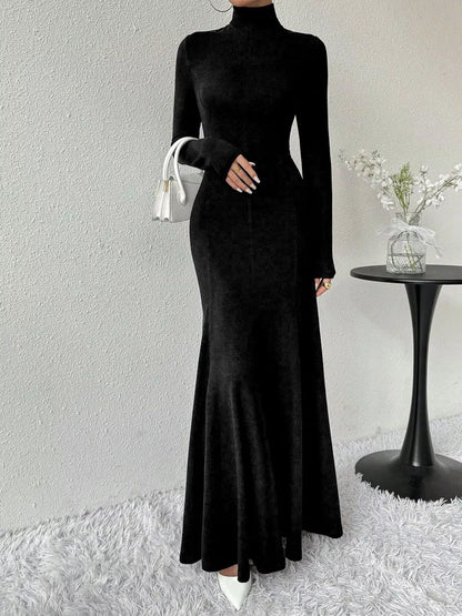 Turtleneck Long Sleeve Maxi Mermaid Dress-Nordavory