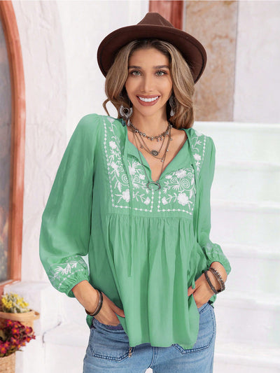 Floral Tie Neck Balloon Sleeve Blouse – Nordavory