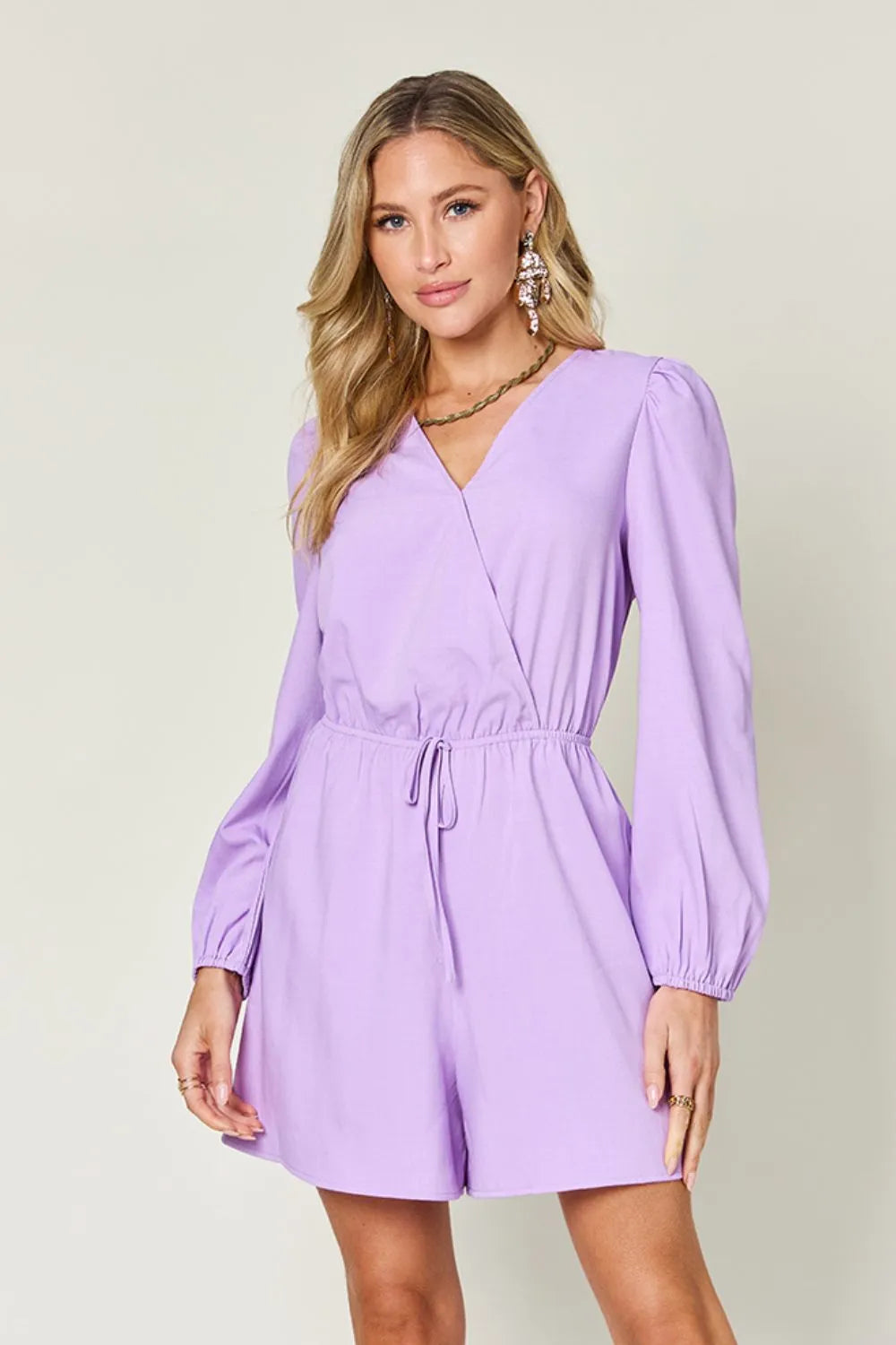 Double Take Full Size Drawstring Long Sleeve Romper-Nordavory