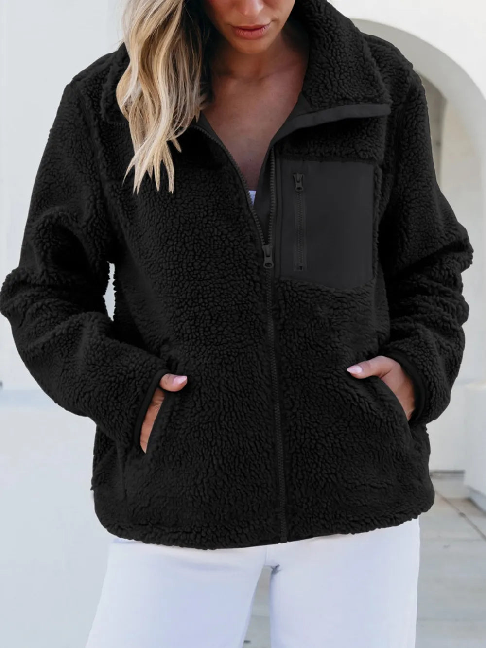 Zip Up Long Sleeve Plush Jacket-Nordavory