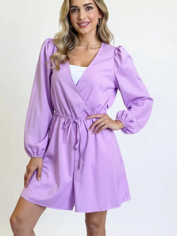 Double Take Full Size Drawstring Long Sleeve Romper-Nordavory