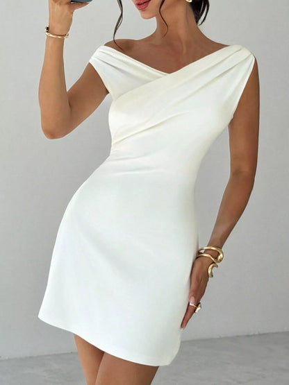 Elegant Off-Shoulder Draped Mini Dress-Nordavory