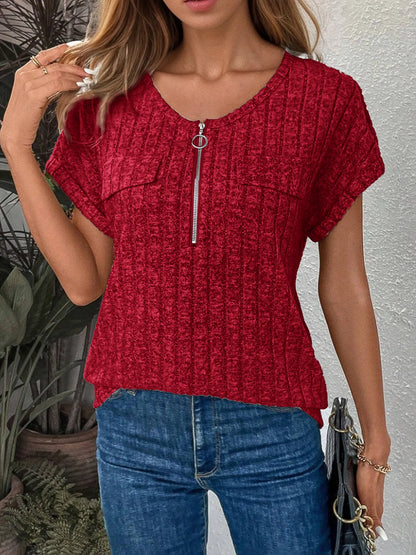 Zip-Front Short Sleeve T-Shirt-Nordavory