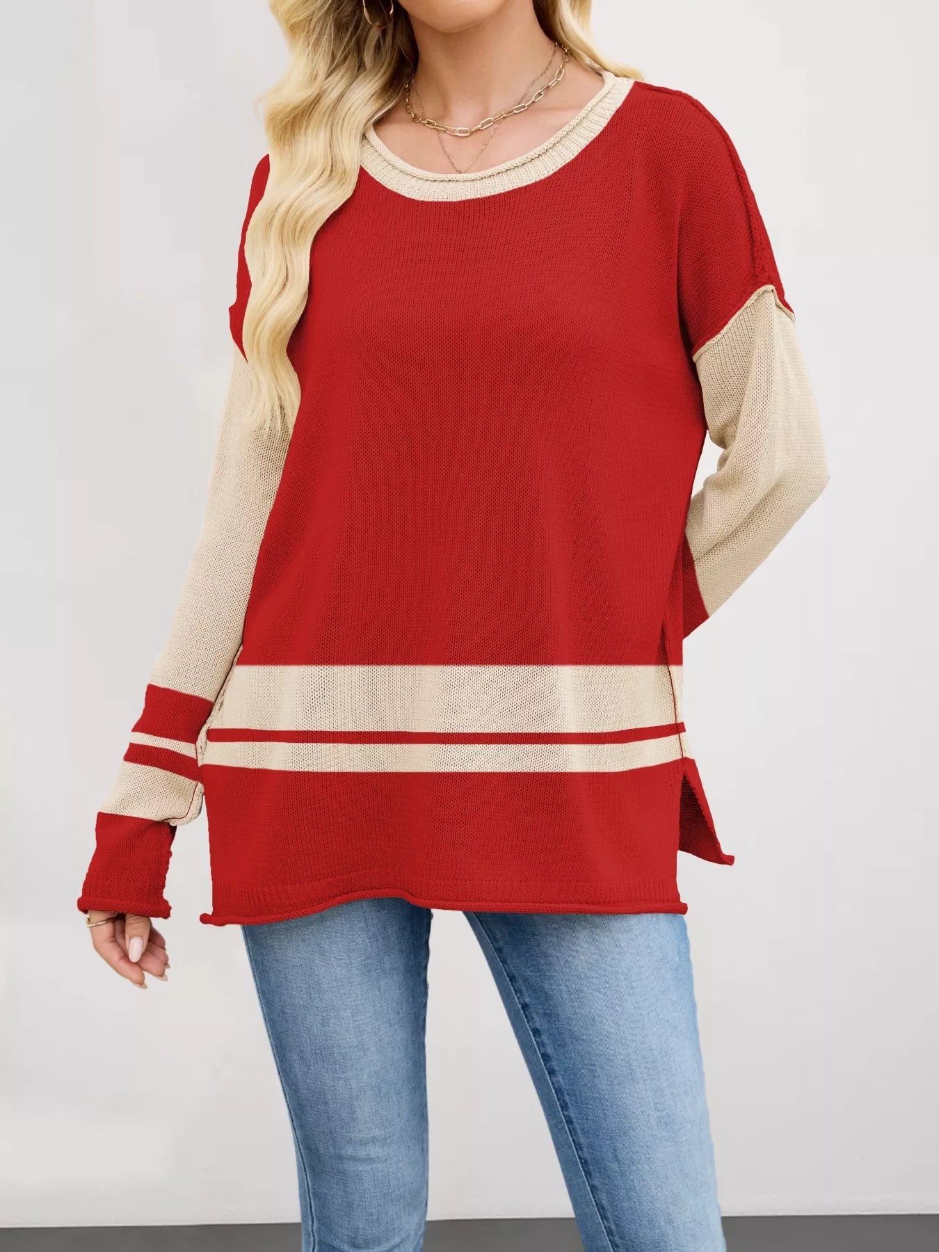 Color Block Side Slit Sweater-Nordavory