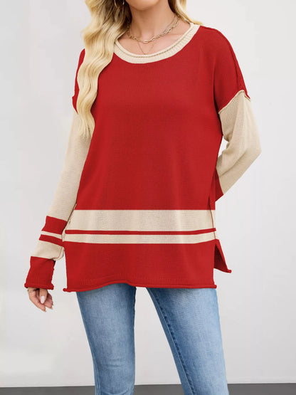 Color Block Side Slit Sweater-Nordavory