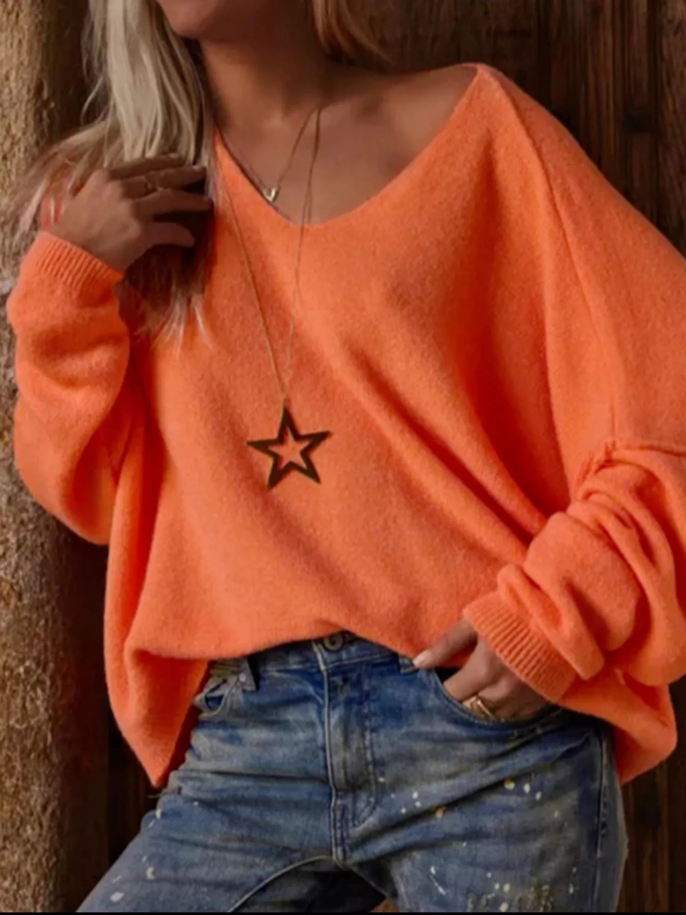 V-Neck Dropped Shoulder Sweater-Nordavory