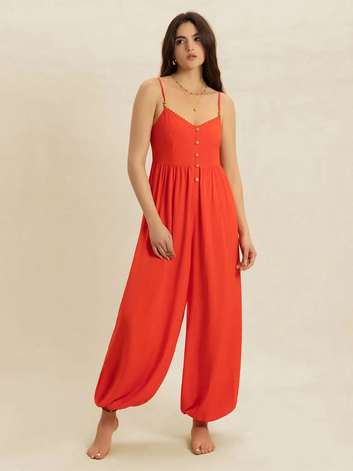 V-Neck Spaghetti Strap Jumpsuit-Nordavory