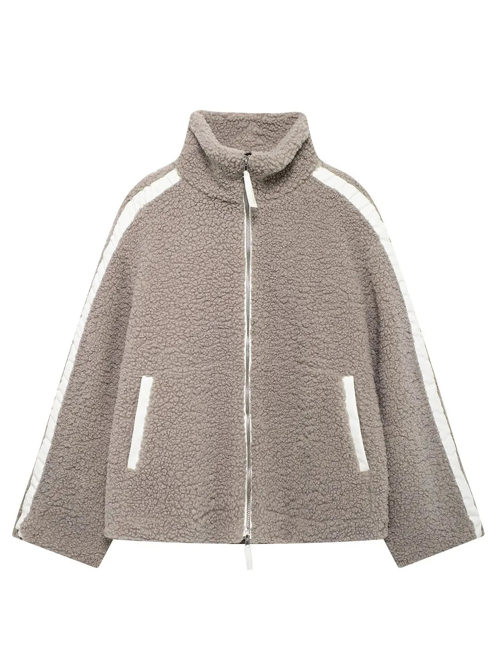 Zip Up Turtleneck Long Sleeve Plush Jacket-Nordavory