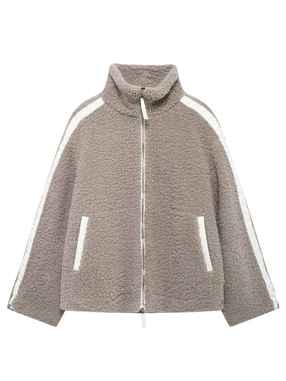 Zip Up Turtleneck Long Sleeve Plush Jacket-Nordavory