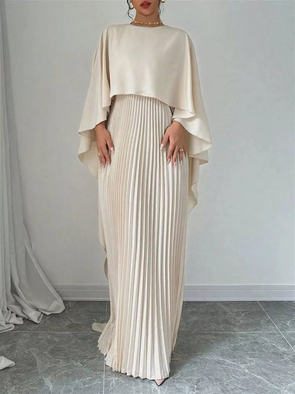 Cape Pleated Maxi Dress-Nordavory