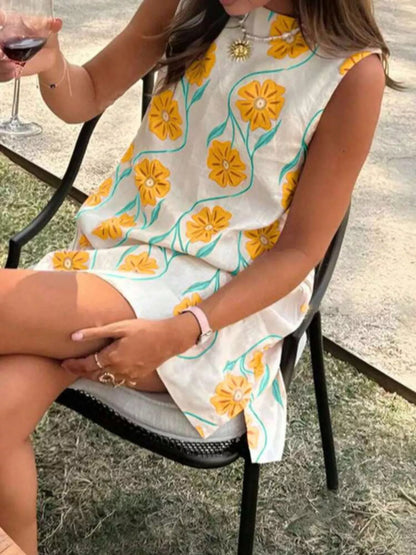 Floral Pattern Sleeveless Mini Dress-Nordavory