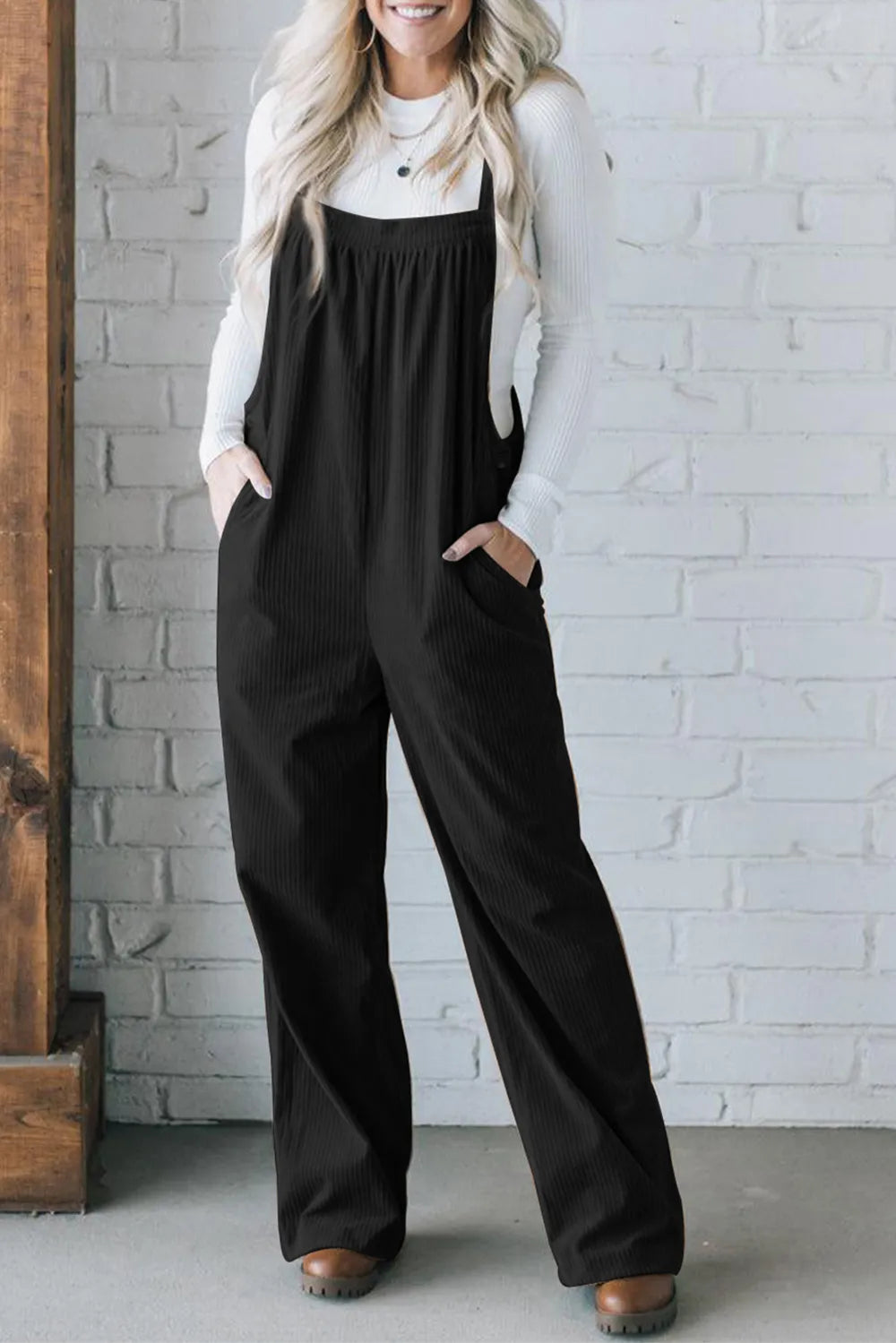 Square Neck Wide Strap Overalls-Nordavory
