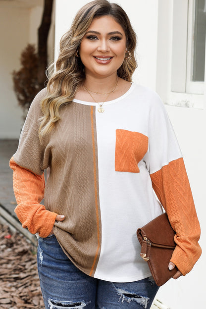 Plus Size Color Block Dropped Shoulder Blouse-Nordavory