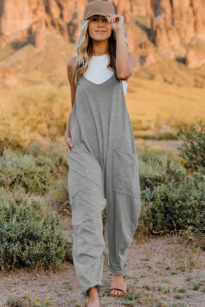 Double Take Full Size V-Neck Sleeveless Jumpsuit with Pockets-Nordavory
