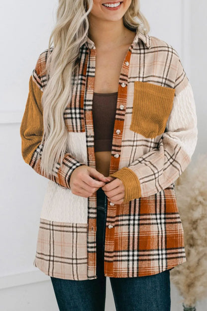 Plaid Button Up Long Sleeve Shacket-Nordavory