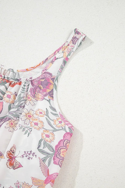 Multicolour Floral Tie Neck Sleeveless Mini Dress-Nordavory
