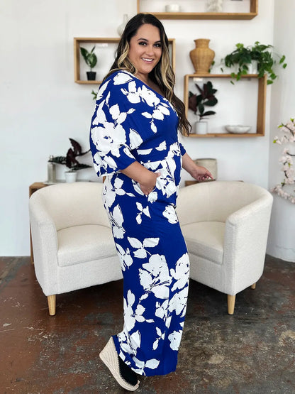 Double Take Full Size Printed Tie Back Wide Leg Jumpsuit-Nordavory