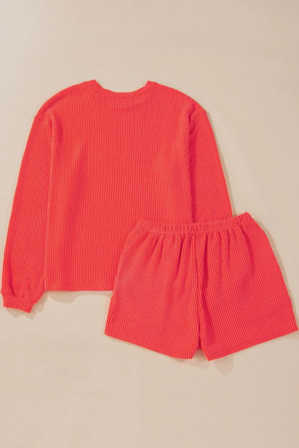 Sequin Heart Round Neck Long Sleeve Top and Shorts Set-Nordavory
