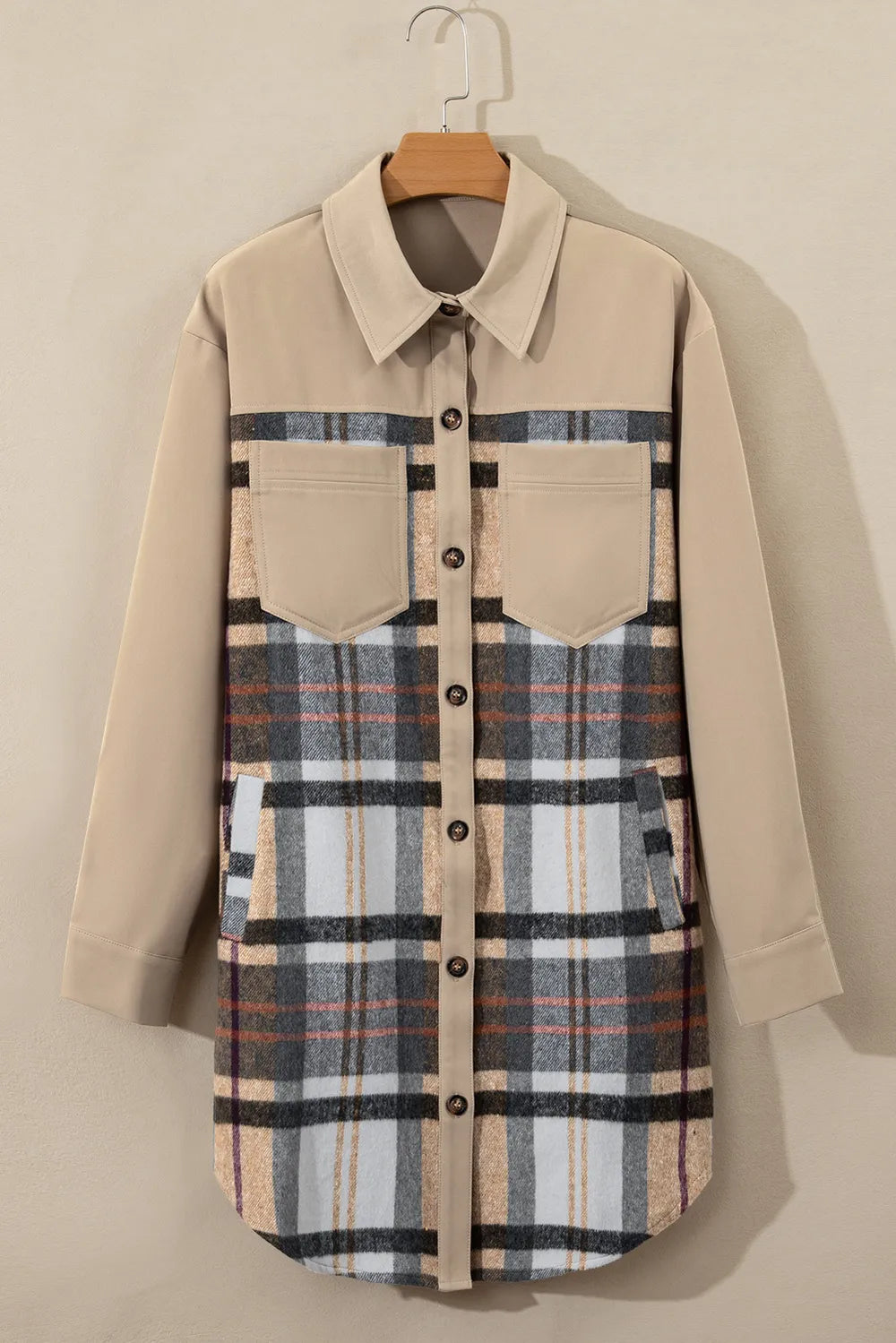 Pocketed Plaid Long Sleeve Mini Shirt Dress-Nordavory