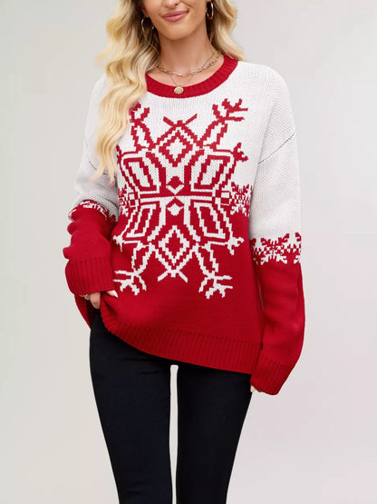 Christmas Snowflake Round Neck Sweater-Nordavory