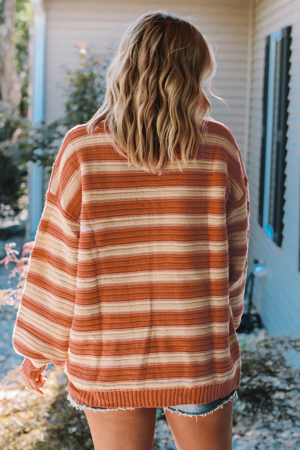 Striped Oversized Dropped Shoulder Sweater-Nordavory
