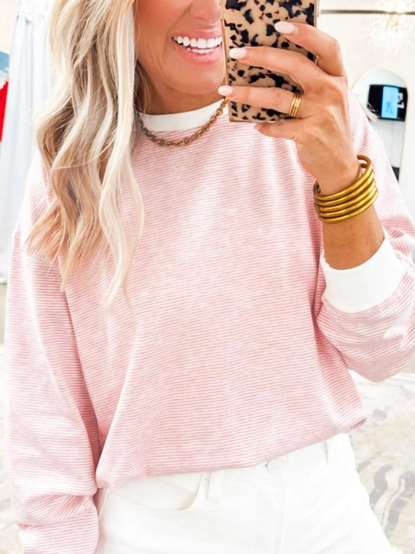 Stripe Contrast Edge Patchwork Long Sleeve Top-Nordavory