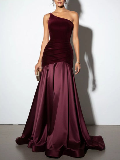 Single Shoulder Floor Length Dress-Nordavory