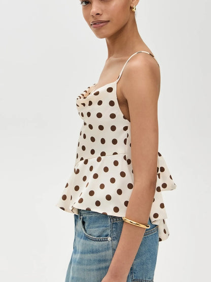 Polka Dot Cowl Neck Cami with Back Tie-Nordavory