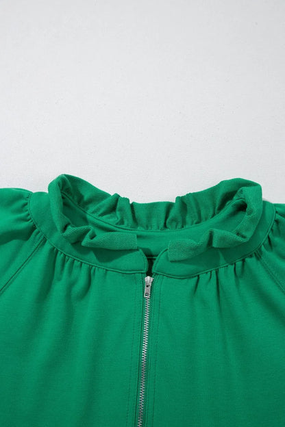 Frill Zip Front Puff Sleeve Top and Skort Set-Nordavory
