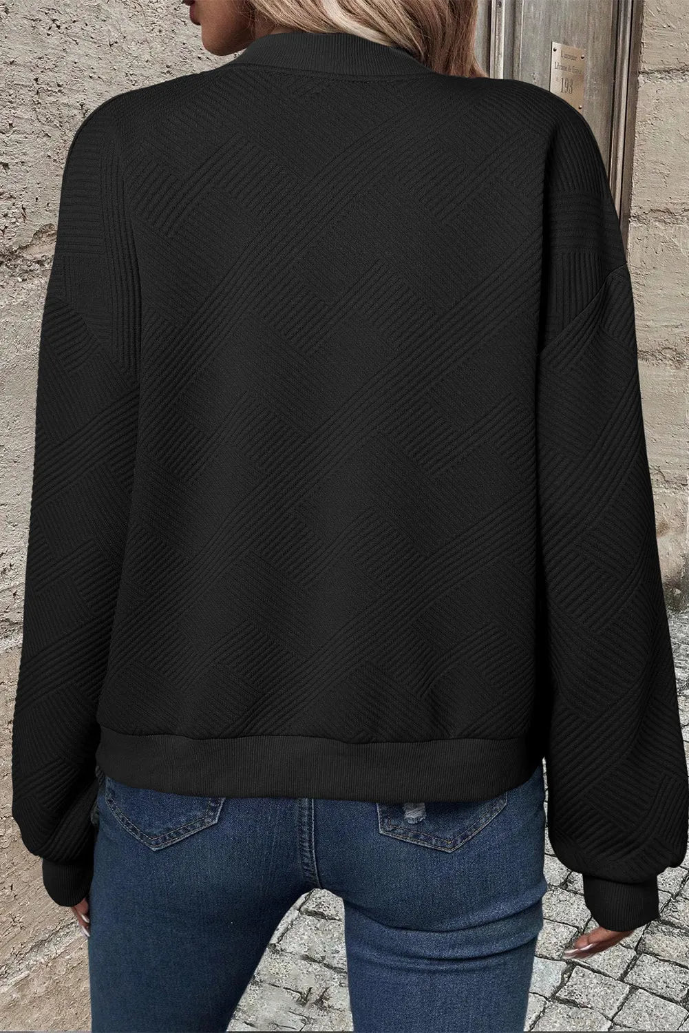 Textured Zip Up Baseball Collar Jacket-Nordavory