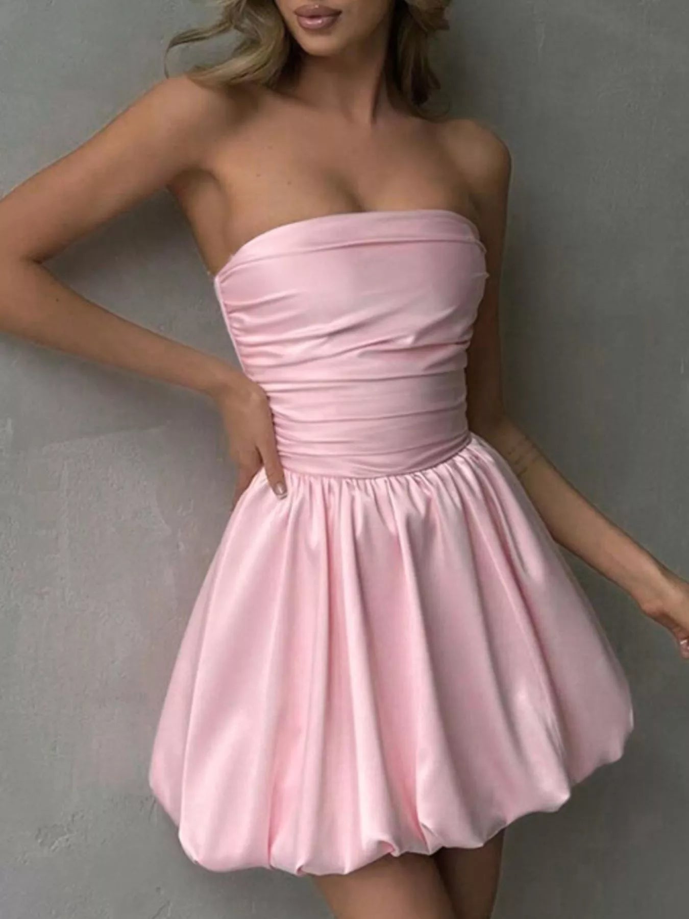 Strapless Ruched Mini Bubble Dress-Nordavory