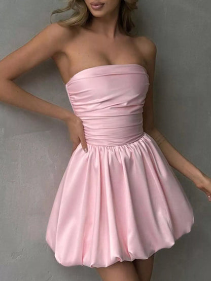 Strapless Ruched Mini Bubble Dress-Nordavory