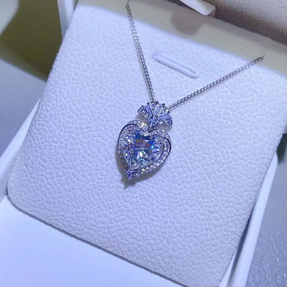 3 Carat Moissanite 925 Sterling Silver Heart Pendant Necklace-Nordavory