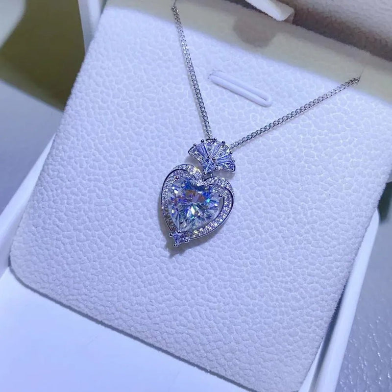 3 Carat Moissanite 925 Sterling Silver Heart Pendant Necklace - Nordavory
