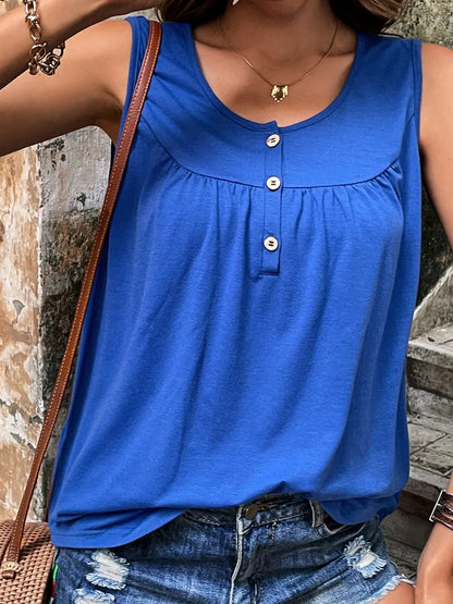 Button Detail Round Neck Tank-Nordavory
