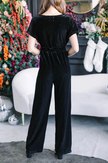 Drawstring Surplice Short Sleeve Jumpsuit-Nordavory